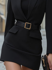 Faux Leather-Trimmed Blazer Dress With Belt
