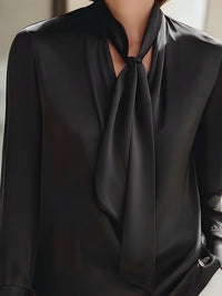 Elegant Black Tie-Neck Satin Blouse