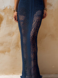 Halter Neck Open-Knit Maxi Dress