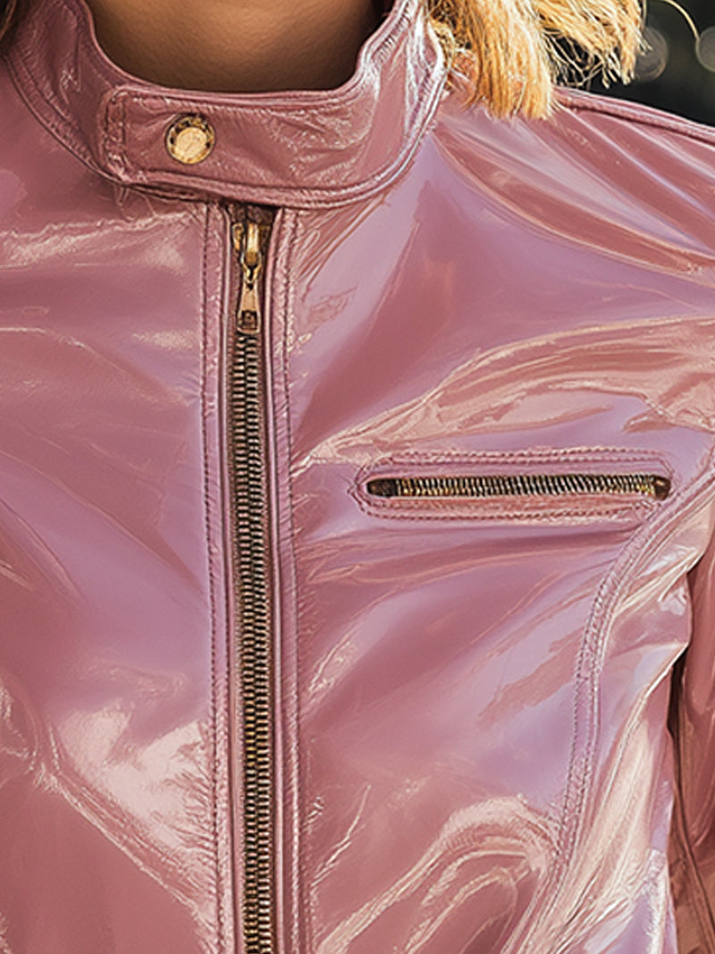 Blush Patent Faux Leather Moto Jacket
