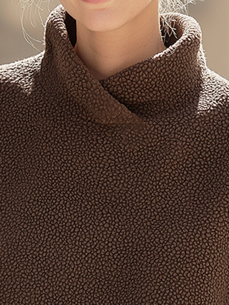 Cozy Brown Fleece Turtleneck Sweater
