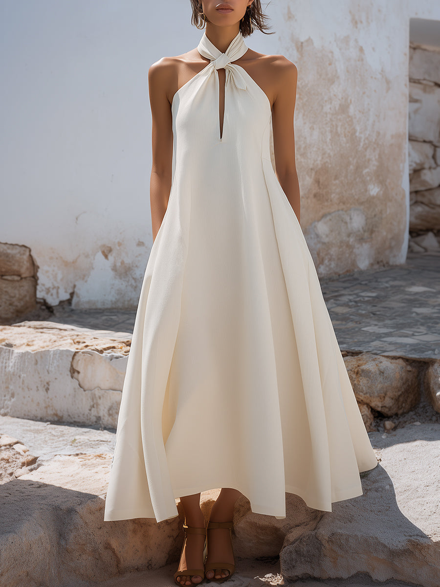 Twist Halter Neck A-Line Maxi Dress