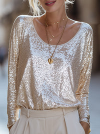 Champagne Sequin Long Sleeve Top