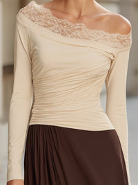 Ivory Lace-Trimmed Off-Shoulder Top