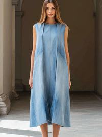 Sleeveless Panelled Denim Midi Dress