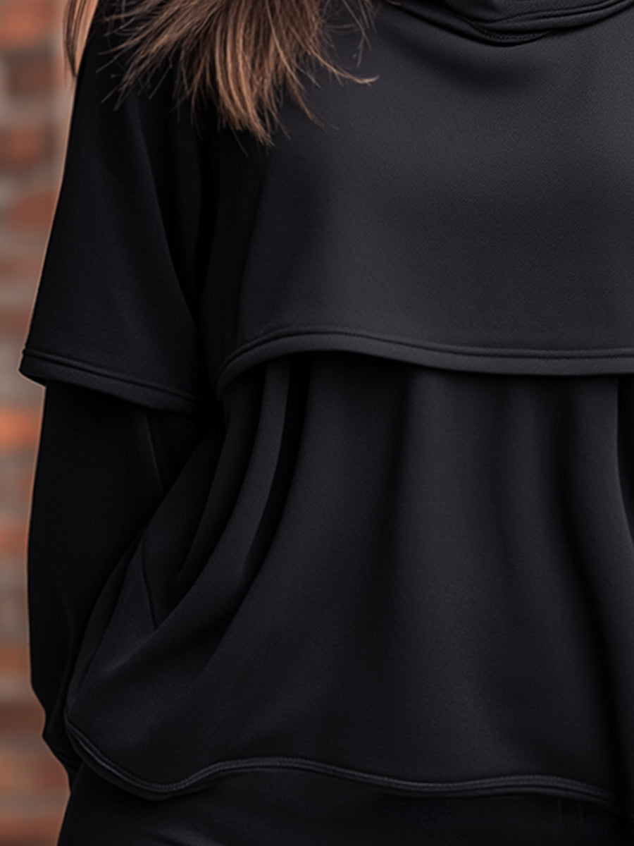 Draped Layered Cowl-Neck Relaxed Top
