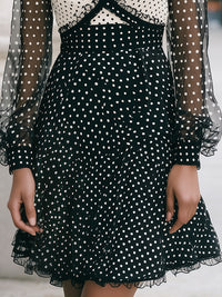 Two-Tone Polka Dot Lace-Trim Chiffon Dress