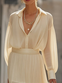 Chiffon Shirt Pleated Long Skirt Two-Piece Suit