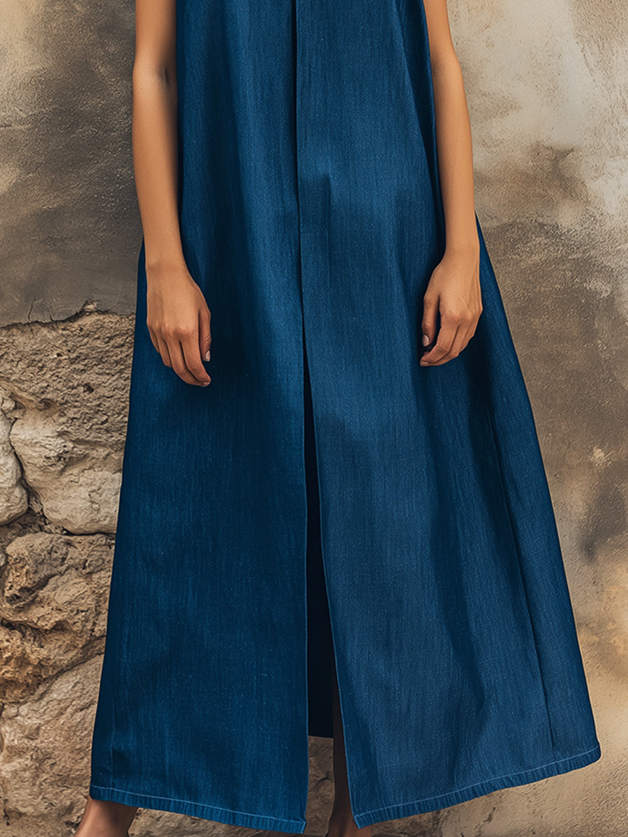 Minimalist Stand Collar Sleeveless Maxi Dress