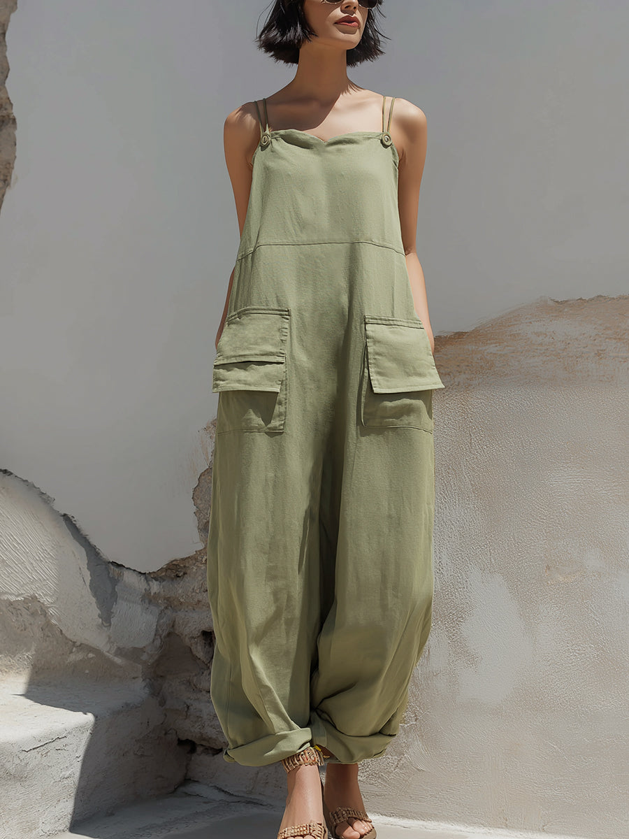 Sleeveless Utility Pocket Relaxed Jumpsuit