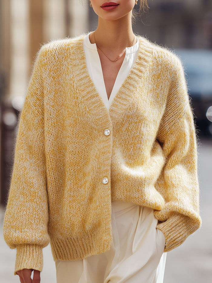 Soft Yellow Mohair Blend Cardigan