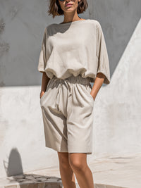 Relaxed Drawstring Top & Tailored Shorts Set