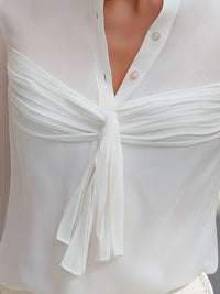 White Pleated Front Button-Up Blouse