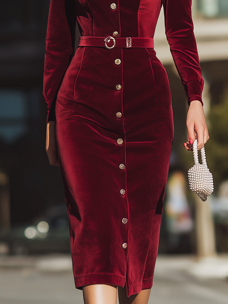 Burgundy Velvet Power Midi Dress