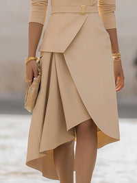 Asymmetric Blazer-Inspired Belted Midi Dress