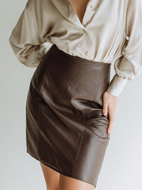 Satin Blouse & Faux Leather Skirt Set
