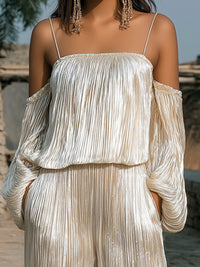Off-Shoulder Pleated Wide-Leg Jumpsuit