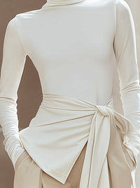 Draped Waist Turtleneck Top In Ivory