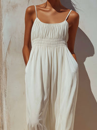 Elegant Smocked Waist Spaghetti Strap Harem Jumpsuit