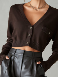 Chocolate Brown Cropped Knit Cardigan