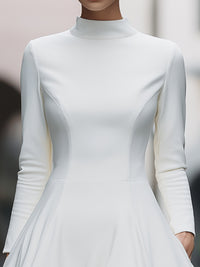 Monochrome Elegance High-Neck A-Line Midi Dress