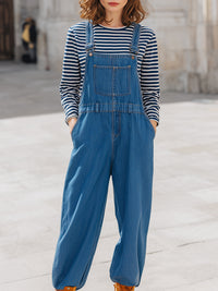 Fashionable Casual Denim Overalls With Cuffs