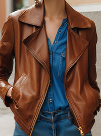 Faux Leather Moto Jacket With Gold Hardware