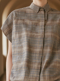 Sleeveless Plaid Button-Up Blouse