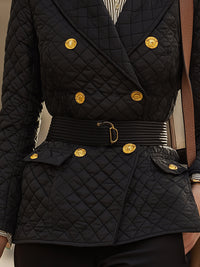 Quilted Belted Blazer With Gold Buttons
