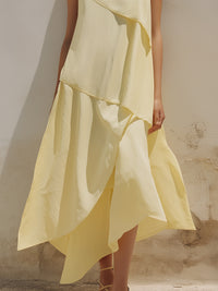 Elegant Asymmetrical Layered Chiffon Midi Dress