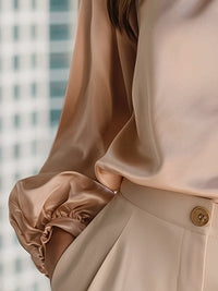 Champagne Satin High-Neck Blouse