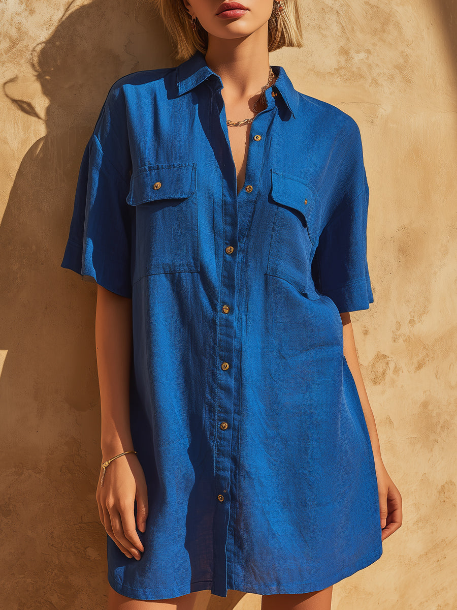 Relaxed Button-Front Utility Shirt Dress