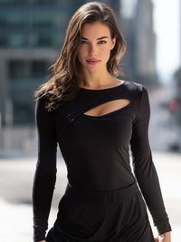 Asymmetric Cutout Long-Sleeve Fitted Top