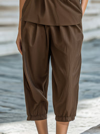 Relaxed Short-Sleeve Top & Cropped Pants Coordinated Set