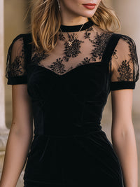 Lace Yoke Velvet Mini Dress