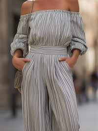 Striped Off-Shoulder Wide-Leg Jumpsuit
