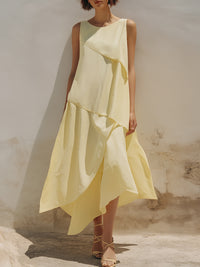 Elegant Asymmetrical Layered Chiffon Midi Dress