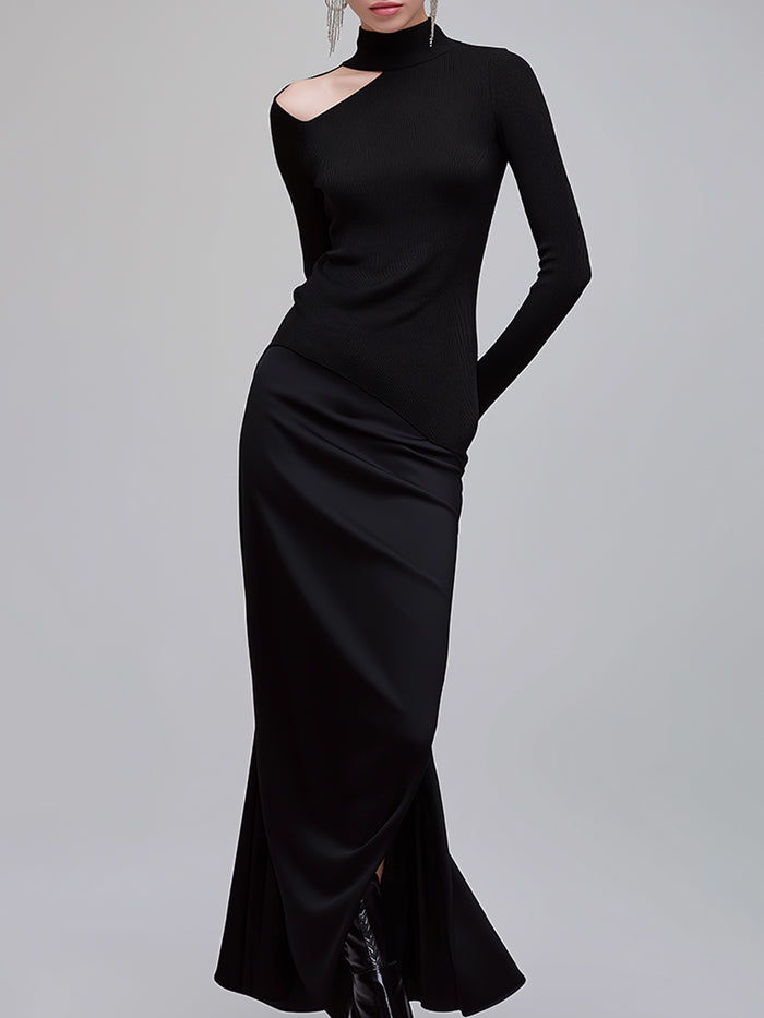 Asymmetric Cut-Out Top And Maxi Skirt Set