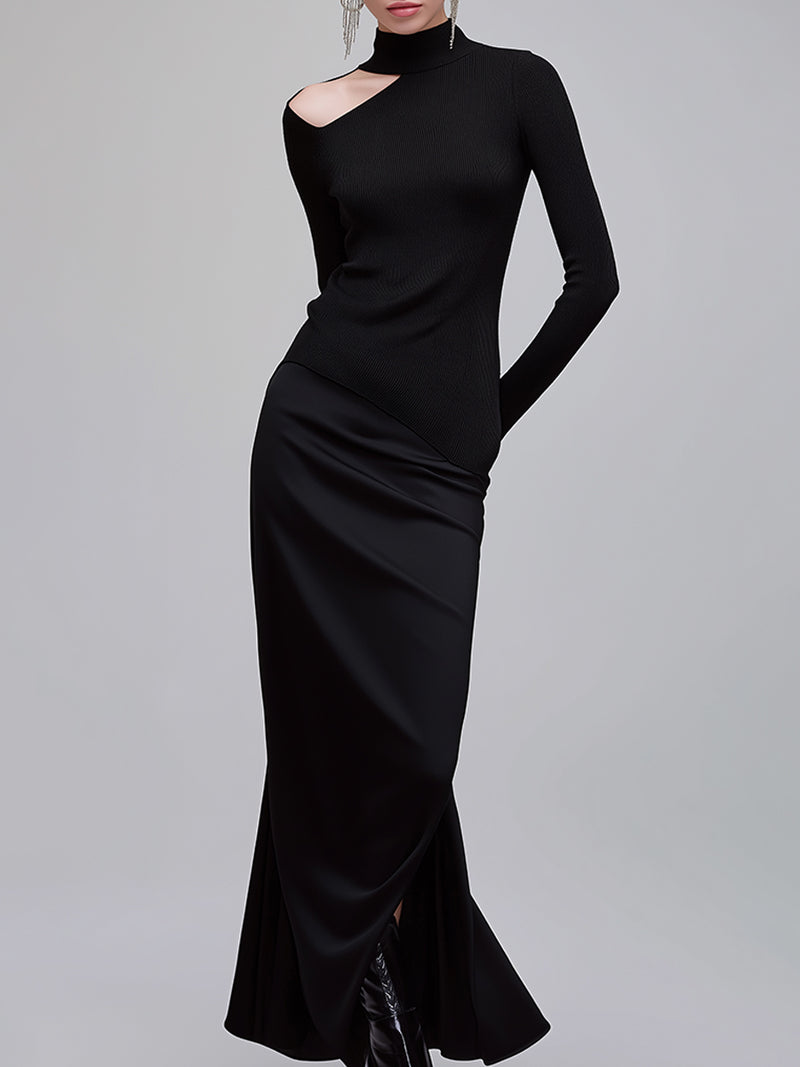 Asymmetric Cut-Out Top And Maxi Skirt Set