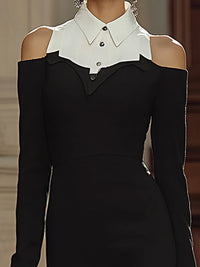 Cold-Shoulder Contrast Collar Maxi Dress