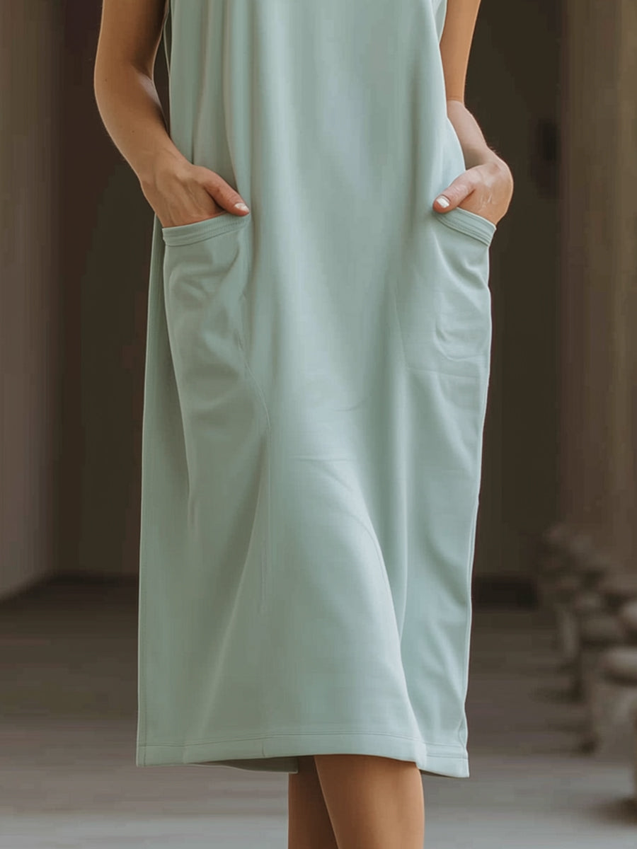 Sleeveless Pocket Midi Shift Dress