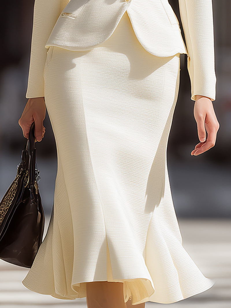Slim-Fit Ruffle Blazer And Ruffle Skirt Set