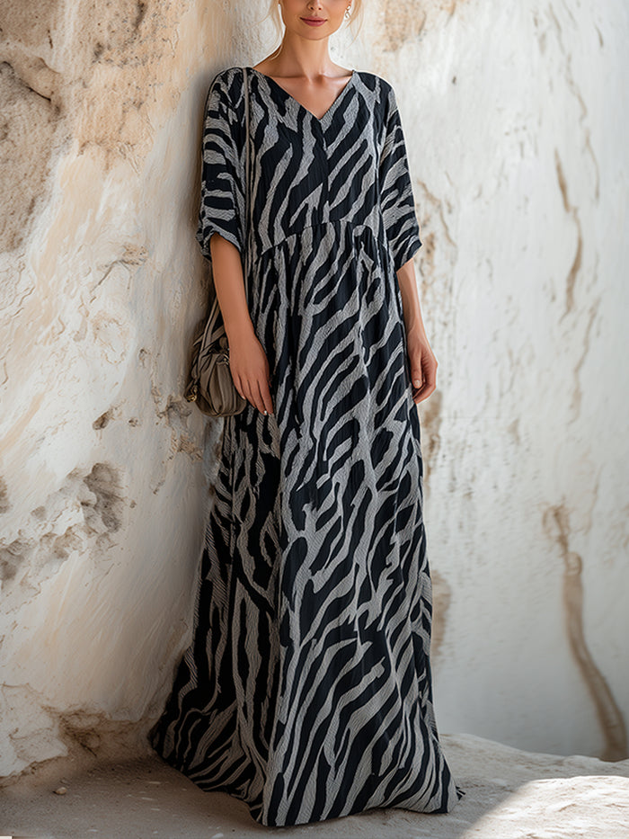 Abstract Print Short Sleeve Maxi Dress