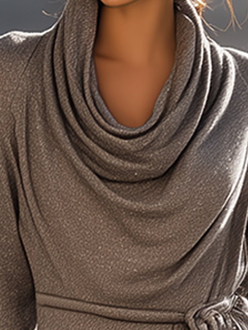 Luxe Cowl Neck Draped Midi Dress With Side Knot