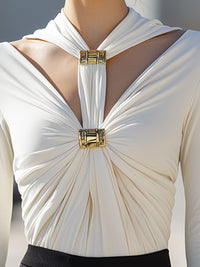 Gold-Bar Ruched Cutout Long-Sleeve Top