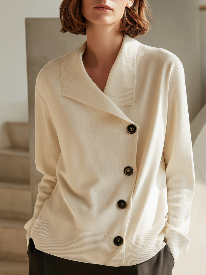 Asymmetric Button-Front Knit Cardigan Top