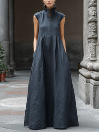 Sleeveless Stand-Collar Maxi Dress