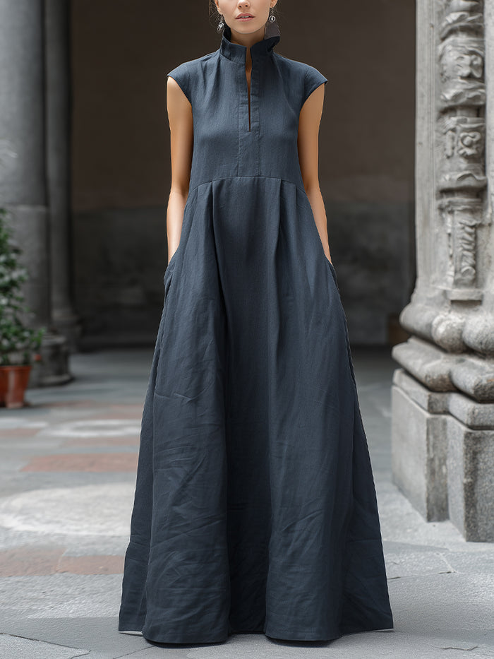 Sleeveless Stand-Collar Maxi Dress