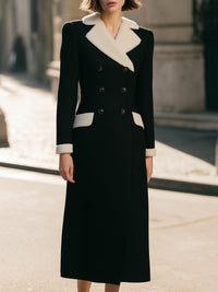 Wool-Blend Long Coat With Contrast Shearling Lapel