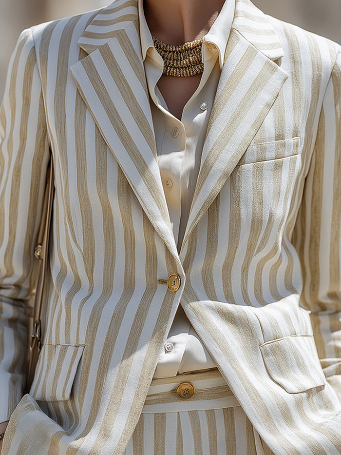 Striped Linen-Blend Tailored Suit